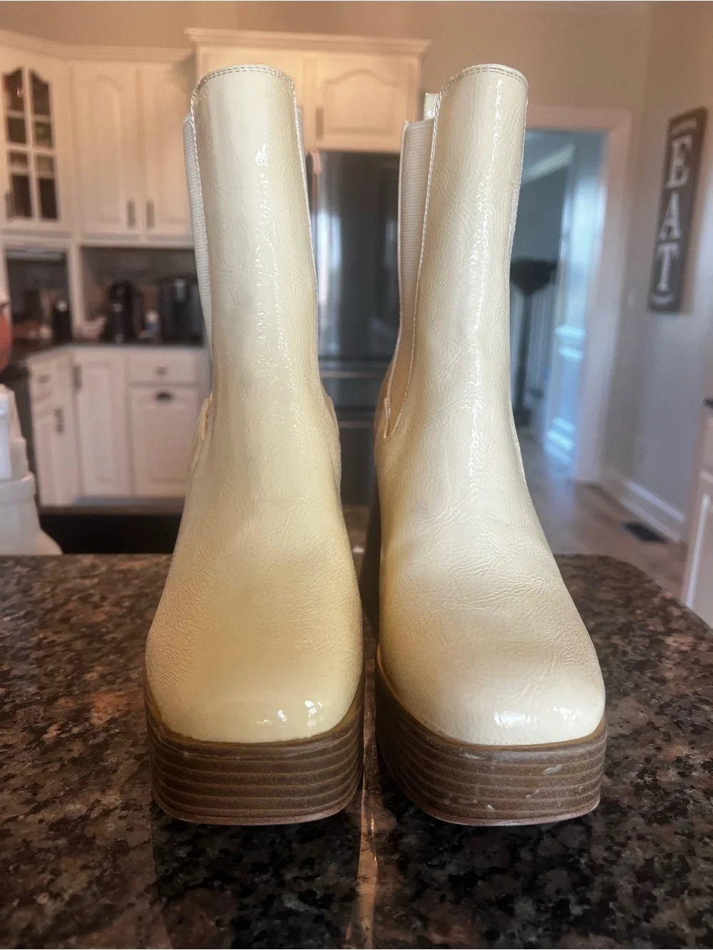 Cream Platform Circus by Sam Chelsea Boots - Women's High Heel Ankle Boots
